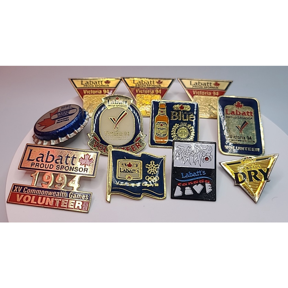 Lot Of 11 Vintage 80s 90s Labatt Beer Pins Victoria XV 88 94 Dry Blue Canada Etc